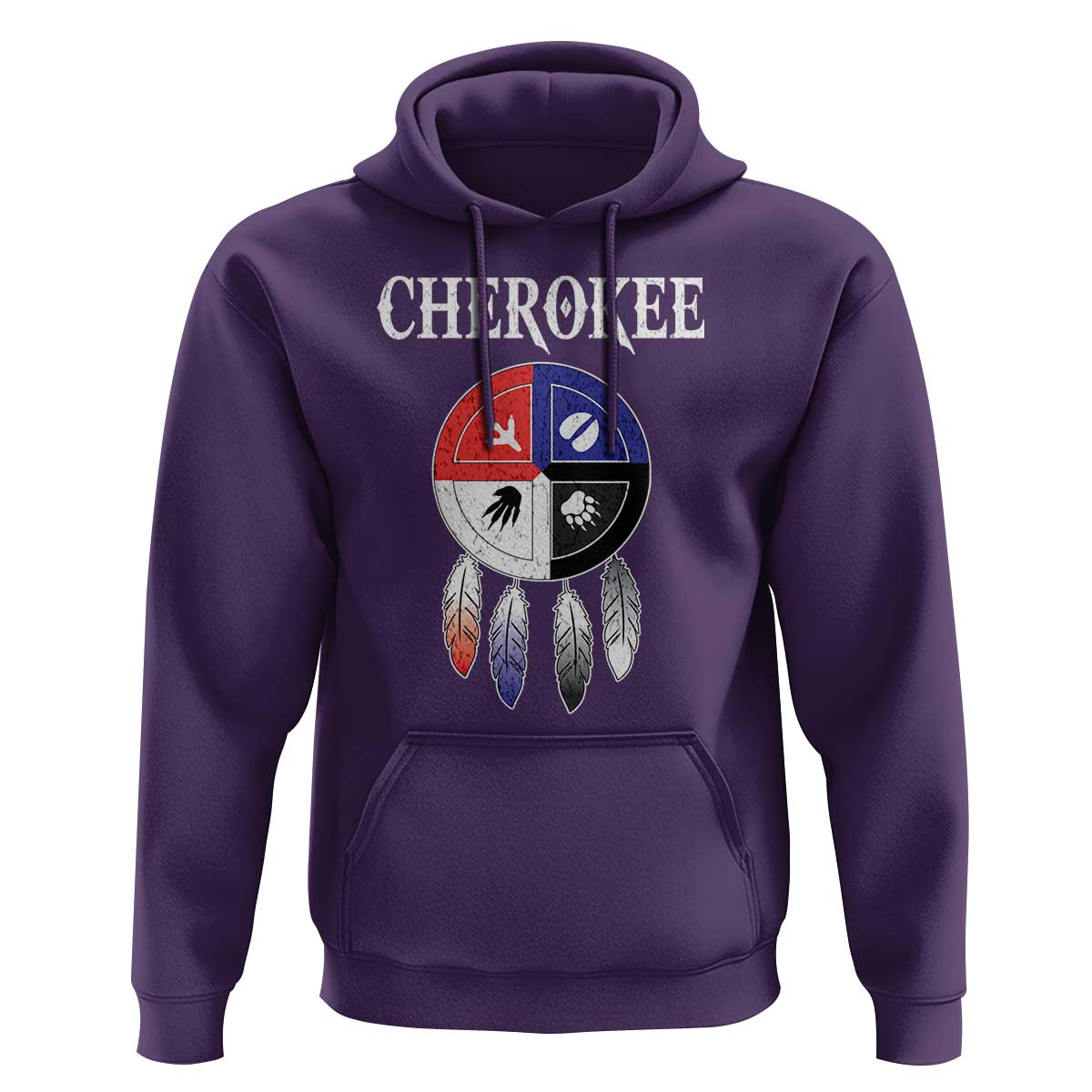 Cherokee Hoodie Native American Tribes Medicine Wheel Dreamcatcher Spirit Animal Paws