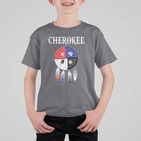 Cherokee T Shirt For Kid Native American Tribes Medicine Wheel Dreamcatcher Spirit Animal Paws - Wonder Print Shop