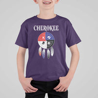 Cherokee T Shirt For Kid Native American Tribes Medicine Wheel Dreamcatcher Spirit Animal Paws - Wonder Print Shop