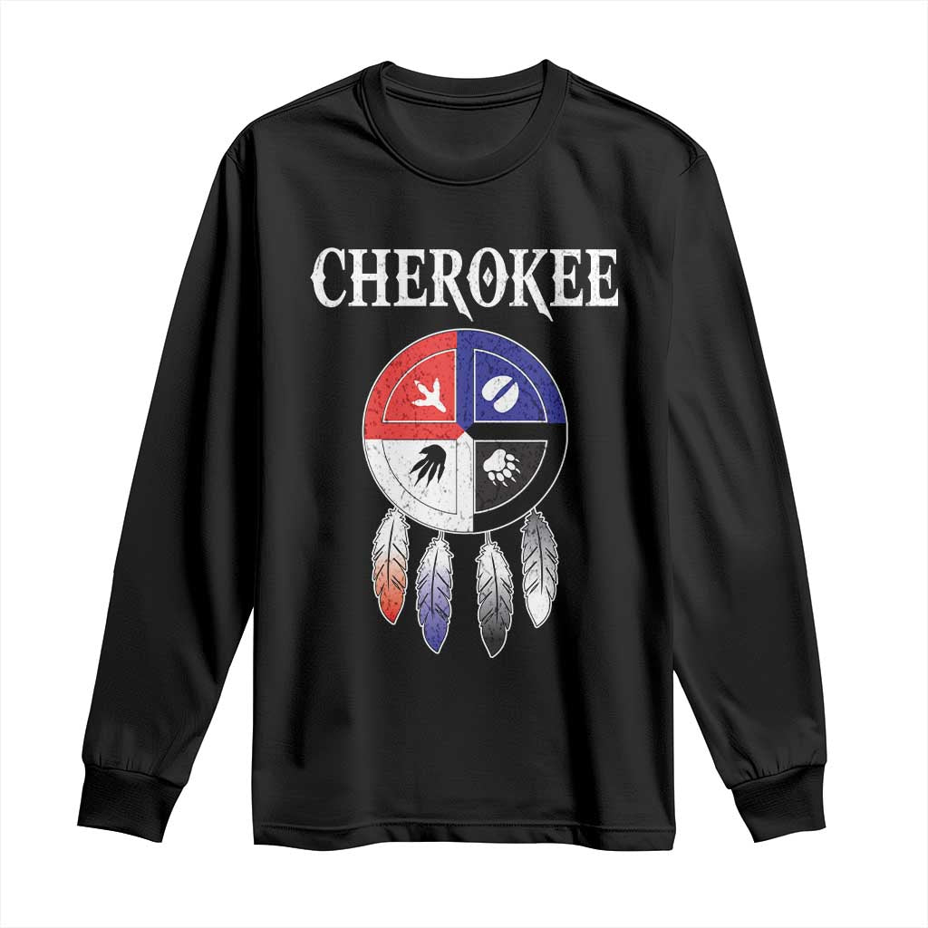 Cherokee Long Sleeve Shirt Native American Tribes Medicine Wheel Dreamcatcher Spirit Animal Paws - Wonder Print Shop