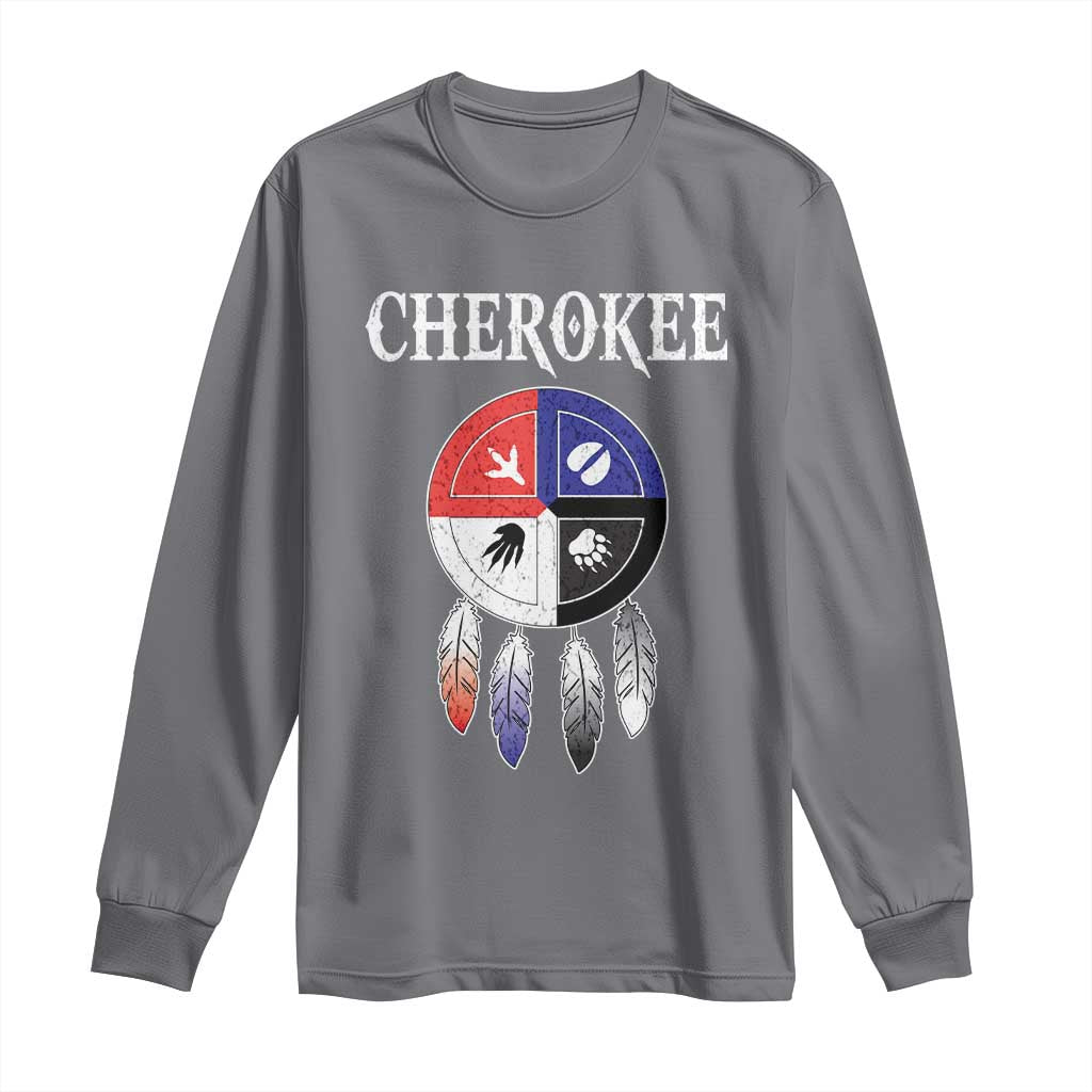 Cherokee Long Sleeve Shirt Native American Tribes Medicine Wheel Dreamcatcher Spirit Animal Paws - Wonder Print Shop