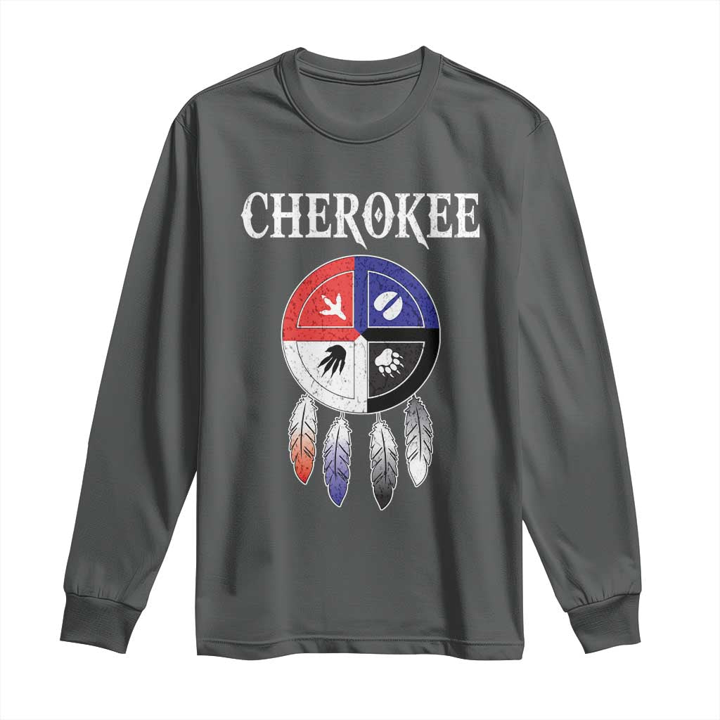 Cherokee Long Sleeve Shirt Native American Tribes Medicine Wheel Dreamcatcher Spirit Animal Paws - Wonder Print Shop