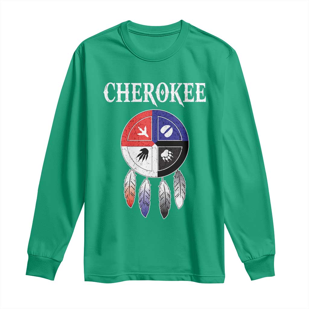 Cherokee Long Sleeve Shirt Native American Tribes Medicine Wheel Dreamcatcher Spirit Animal Paws - Wonder Print Shop
