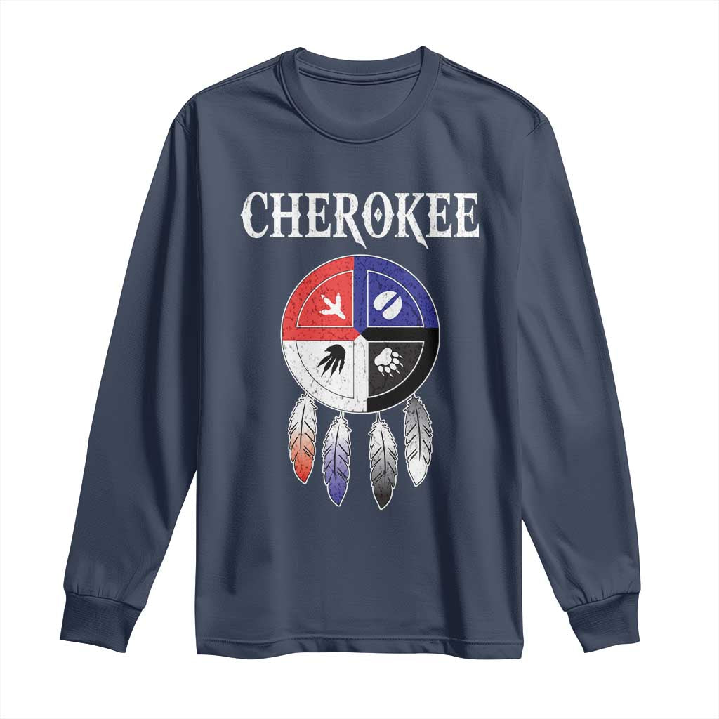 Cherokee Long Sleeve Shirt Native American Tribes Medicine Wheel Dreamcatcher Spirit Animal Paws - Wonder Print Shop