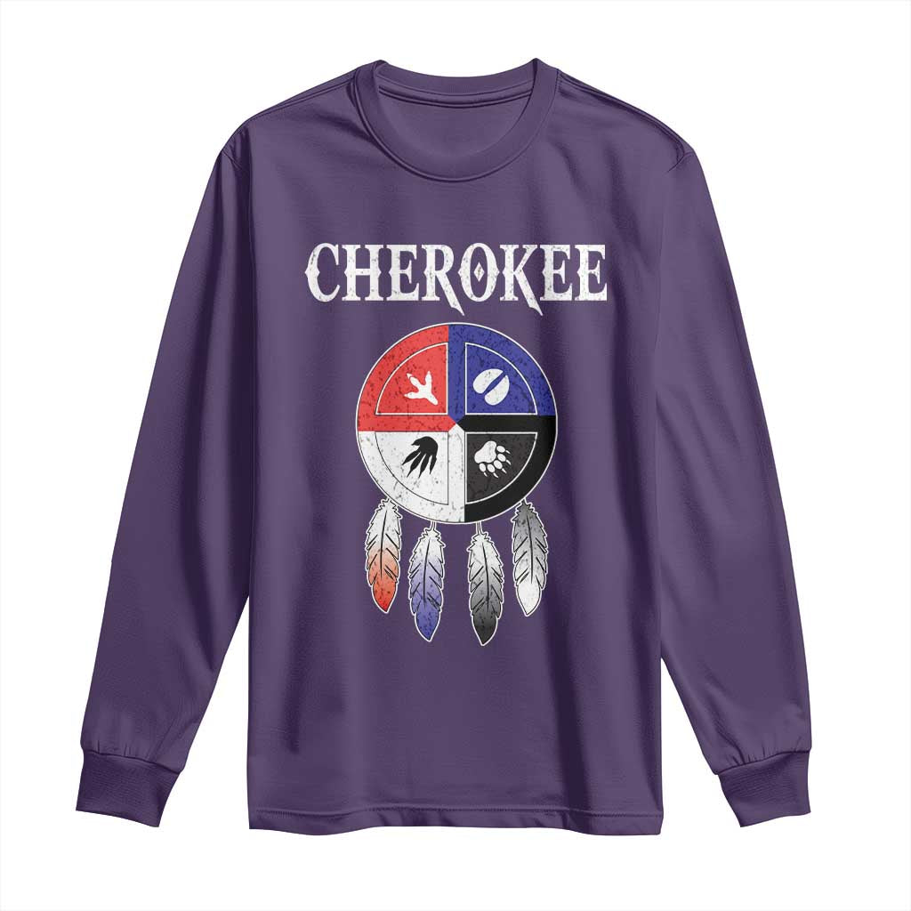 Cherokee Long Sleeve Shirt Native American Tribes Medicine Wheel Dreamcatcher Spirit Animal Paws - Wonder Print Shop