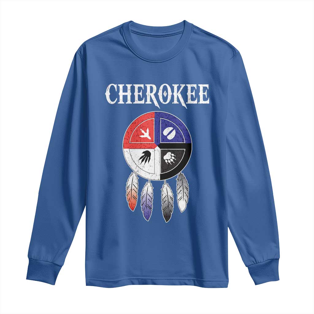 Cherokee Long Sleeve Shirt Native American Tribes Medicine Wheel Dreamcatcher Spirit Animal Paws - Wonder Print Shop