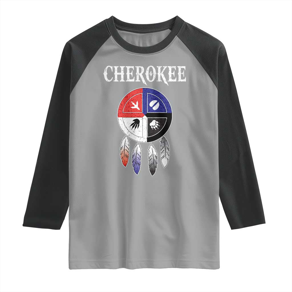Cherokee Raglan Shirt Native American Tribes Medicine Wheel Dreamcatcher Spirit Animal Paws - Wonder Print Shop