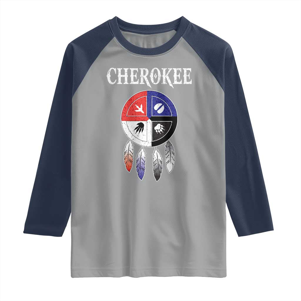 Cherokee Raglan Shirt Native American Tribes Medicine Wheel Dreamcatcher Spirit Animal Paws - Wonder Print Shop