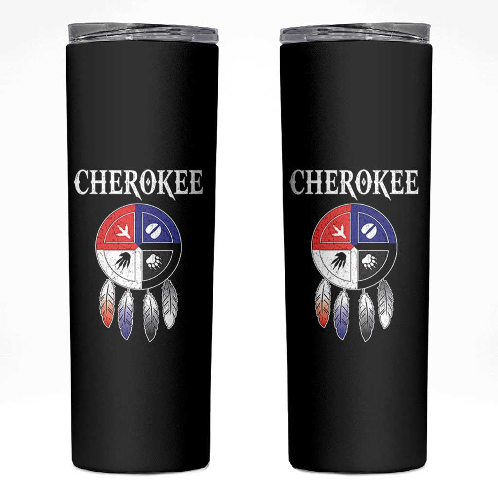 Cherokee Skinny Tumbler Native American Tribes Medicine Wheel Dreamcatcher Spirit Animal Paws - Wonder Print Shop