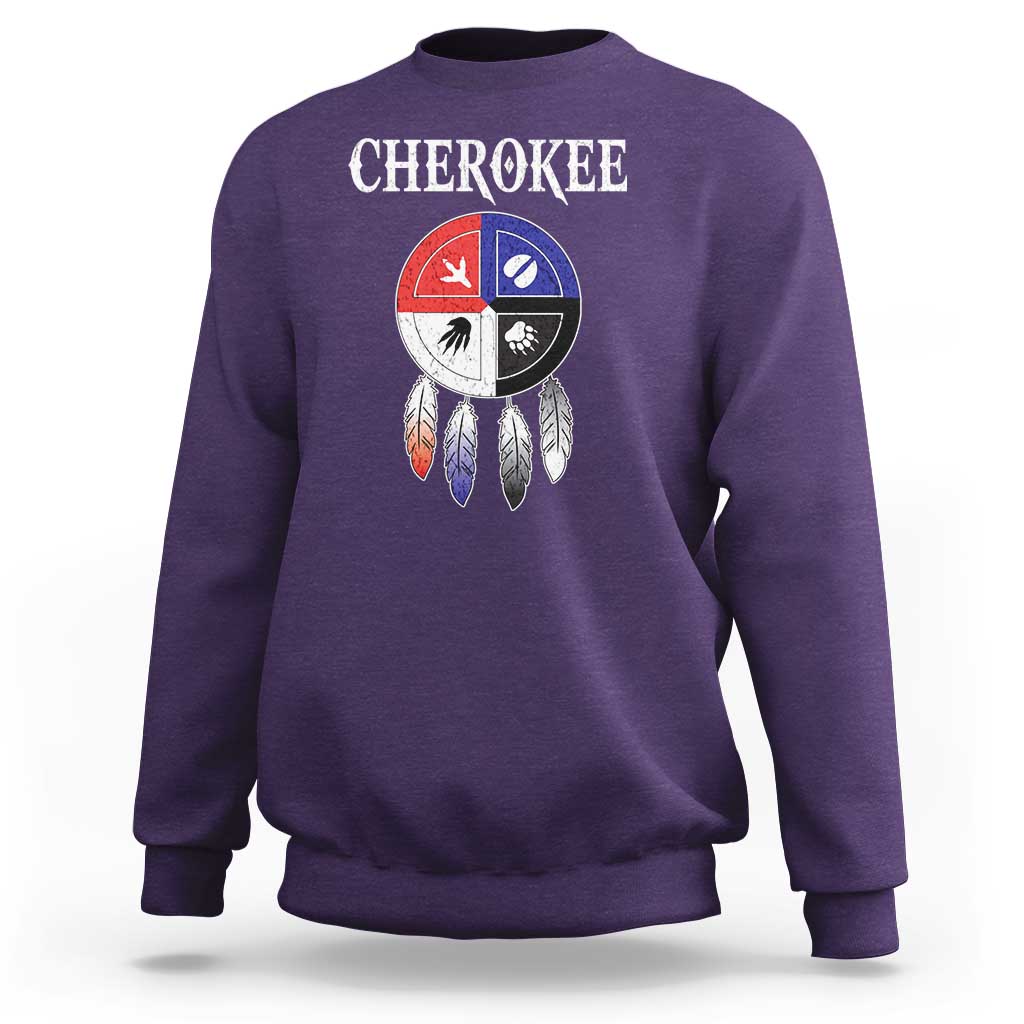 Cherokee Sweatshirt Native American Tribes Medicine Wheel Dreamcatcher Spirit Animal Paws - Wonder Print Shop