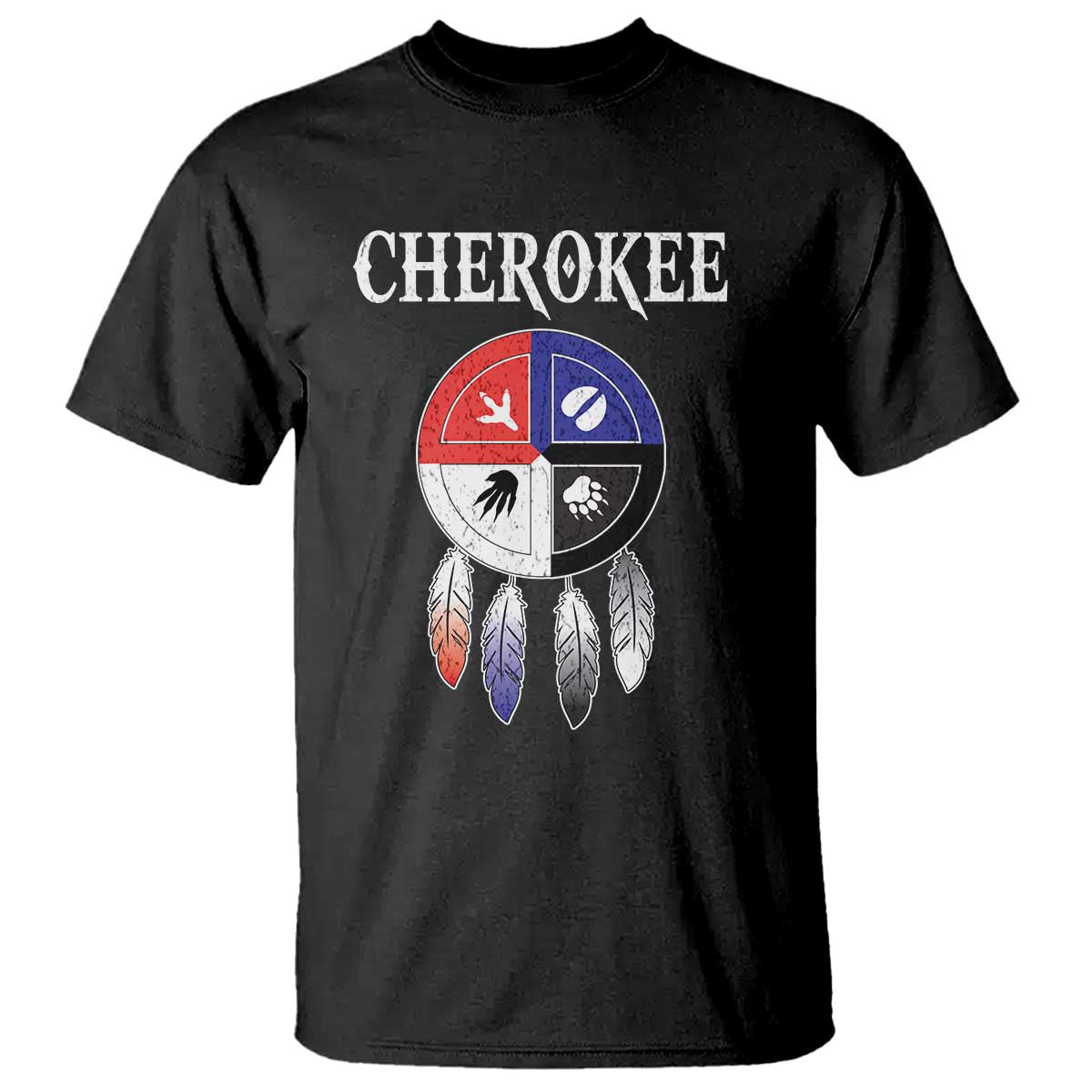 Cherokee T Shirt Native American Tribes Medicine Wheel Dreamcatcher Spirit Animal Paws - Wonder Print Shop