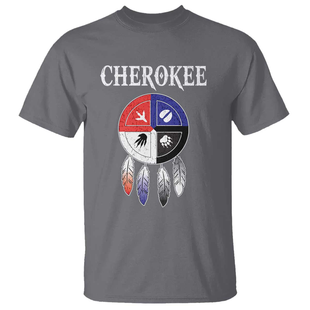 Cherokee T Shirt Native American Tribes Medicine Wheel Dreamcatcher Spirit Animal Paws - Wonder Print Shop