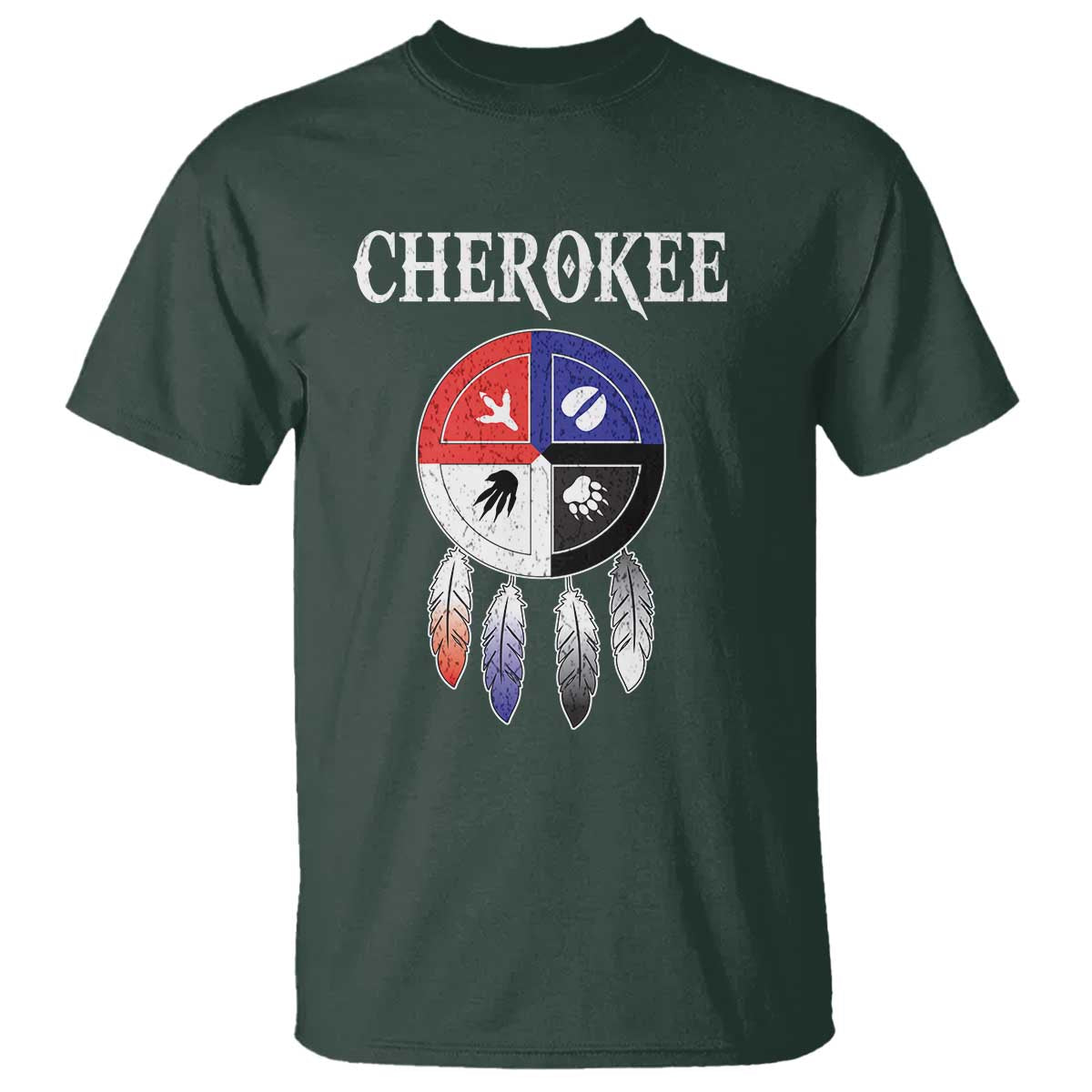 Cherokee T Shirt Native American Tribes Medicine Wheel Dreamcatcher Spirit Animal Paws - Wonder Print Shop