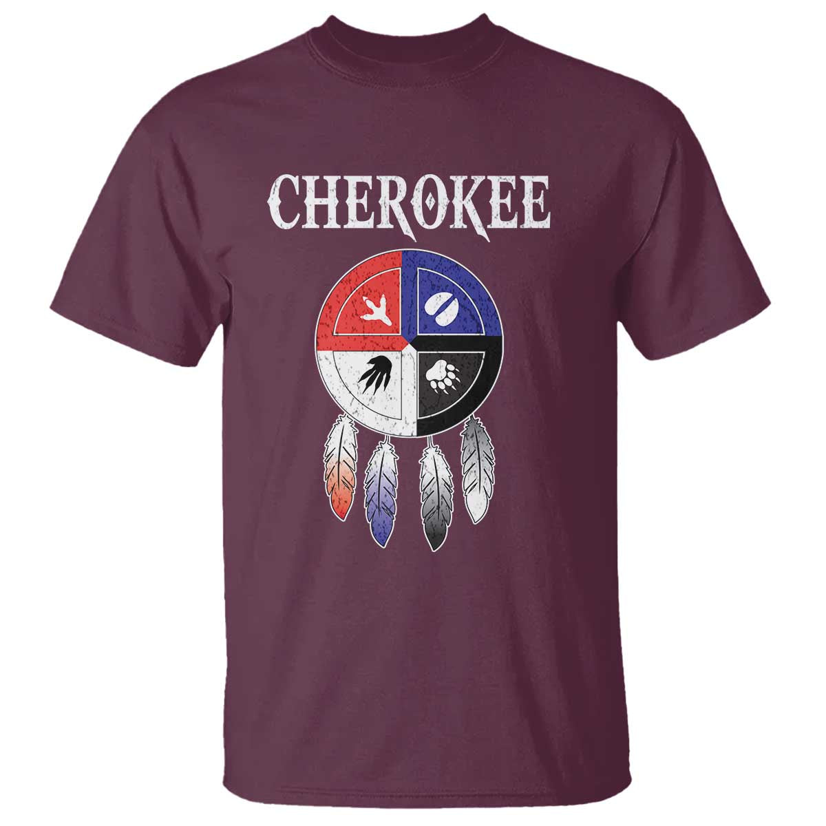 Cherokee T Shirt Native American Tribes Medicine Wheel Dreamcatcher Spirit Animal Paws - Wonder Print Shop