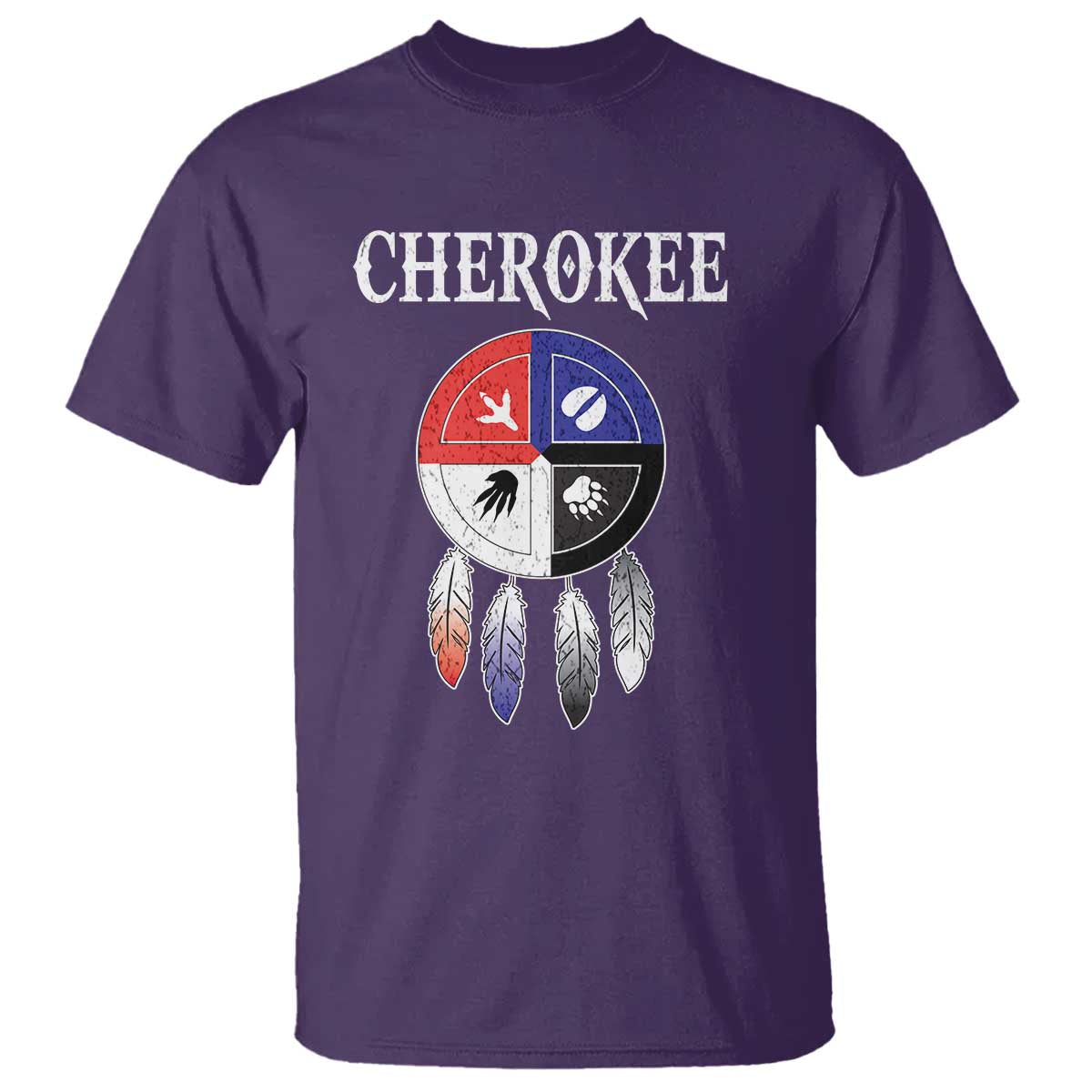 Cherokee T Shirt Native American Tribes Medicine Wheel Dreamcatcher Spirit Animal Paws - Wonder Print Shop