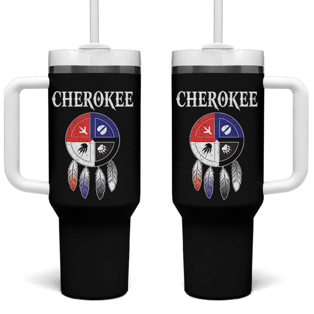 Cherokee Tumbler With Handle Native American Tribes Medicine Wheel Dreamcatcher Spirit Animal Paws - Wonder Print Shop