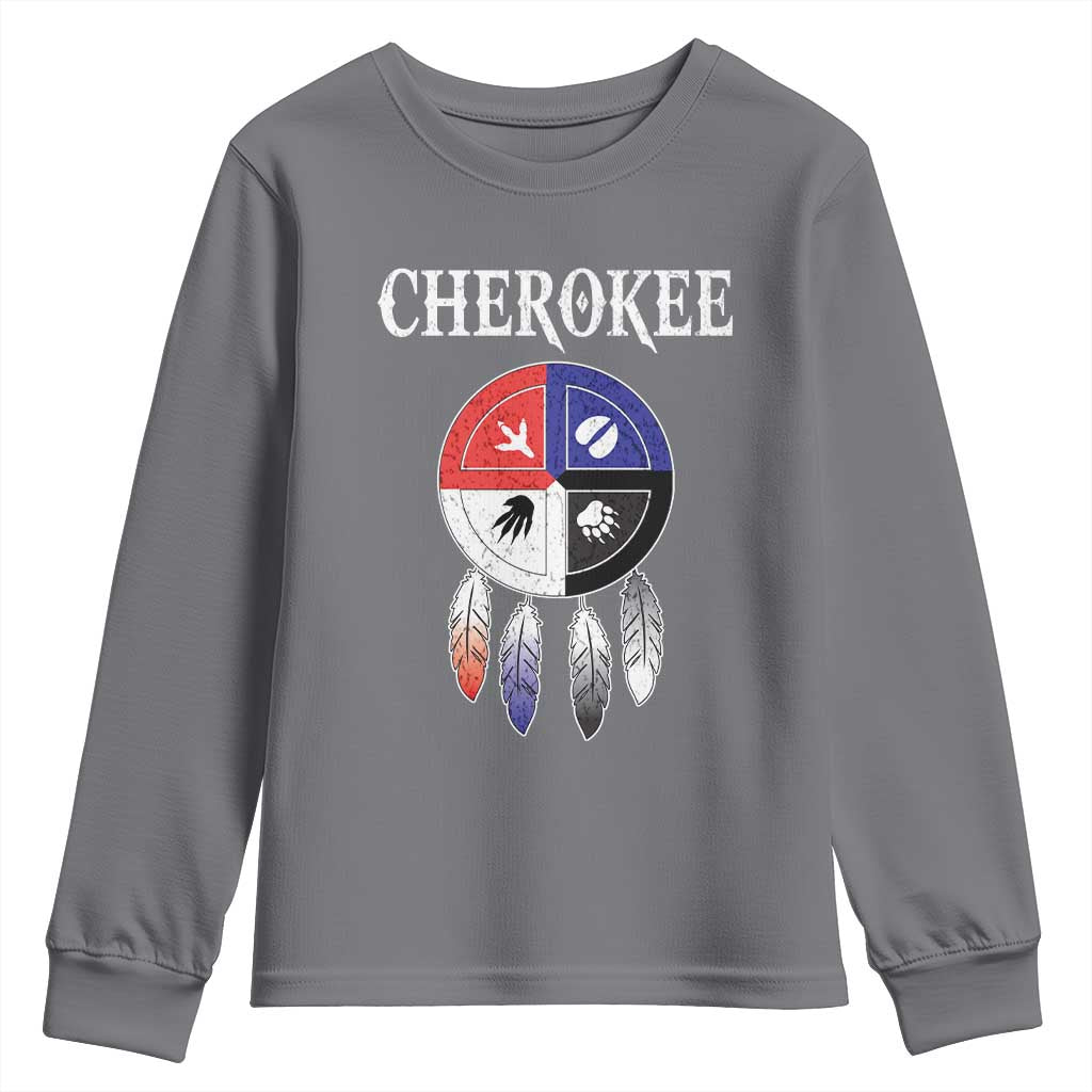 Cherokee Youth Sweatshirt Native American Tribes Medicine Wheel Dreamcatcher Spirit Animal Paws - Wonder Print Shop