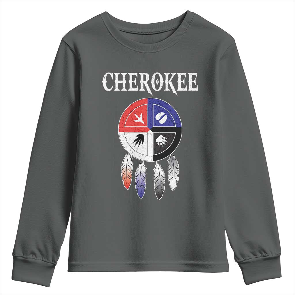 Cherokee Youth Sweatshirt Native American Tribes Medicine Wheel Dreamcatcher Spirit Animal Paws - Wonder Print Shop