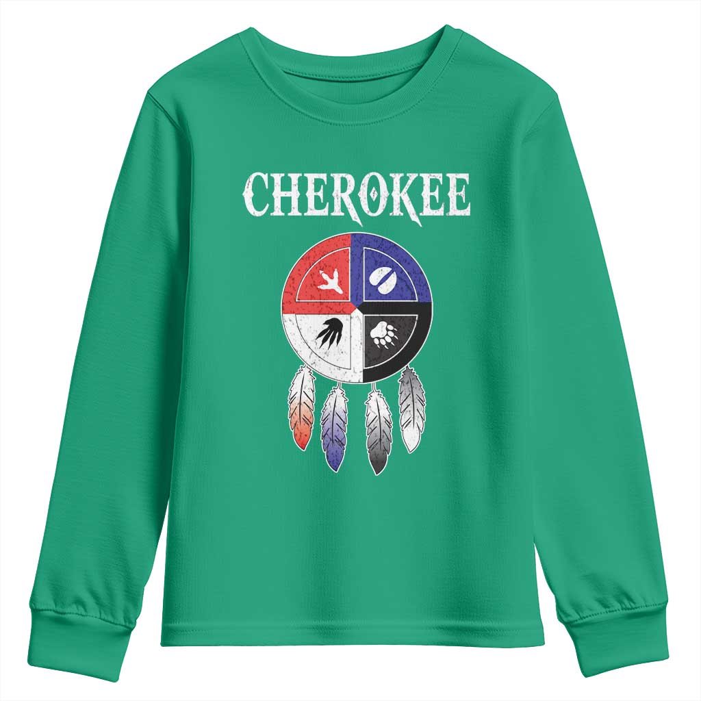 Cherokee Youth Sweatshirt Native American Tribes Medicine Wheel Dreamcatcher Spirit Animal Paws - Wonder Print Shop