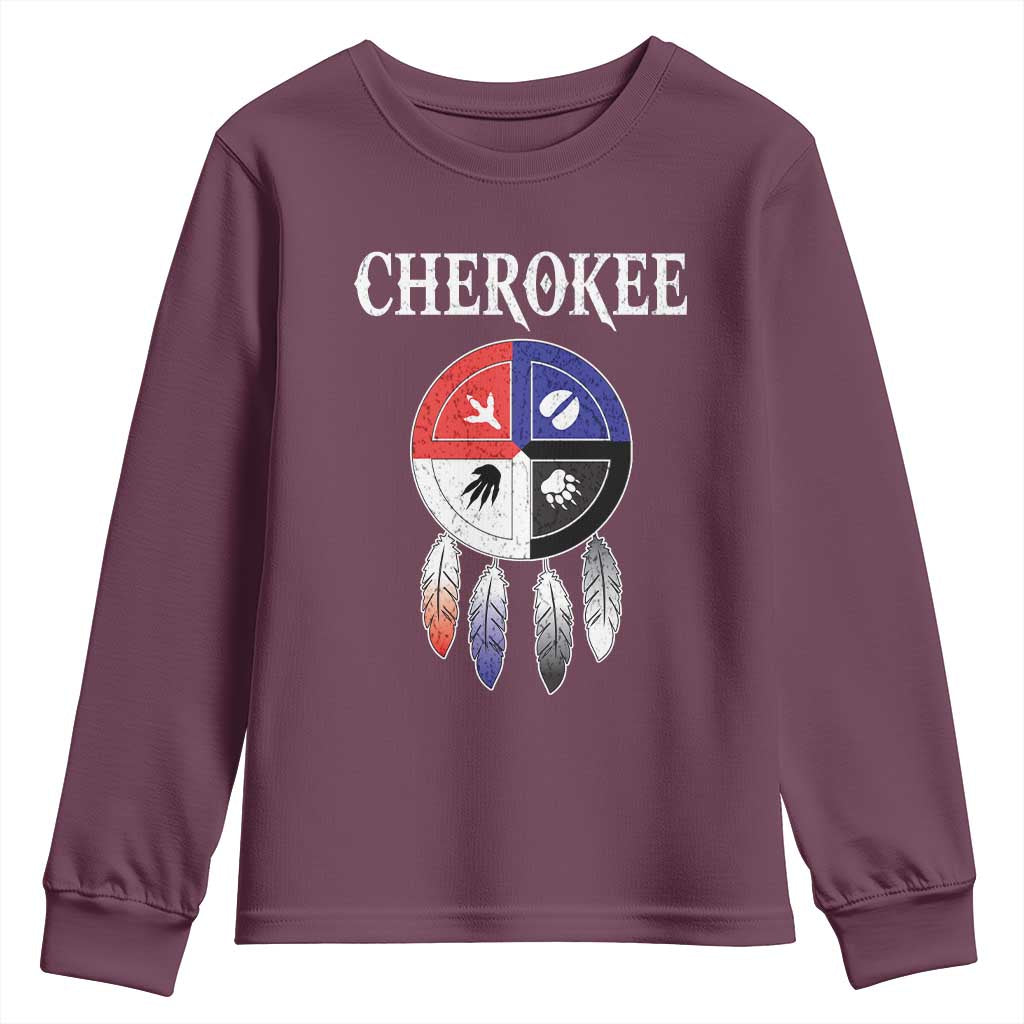 Cherokee Youth Sweatshirt Native American Tribes Medicine Wheel Dreamcatcher Spirit Animal Paws - Wonder Print Shop