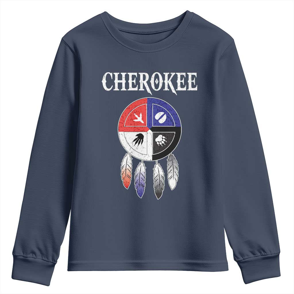 Cherokee Youth Sweatshirt Native American Tribes Medicine Wheel Dreamcatcher Spirit Animal Paws - Wonder Print Shop