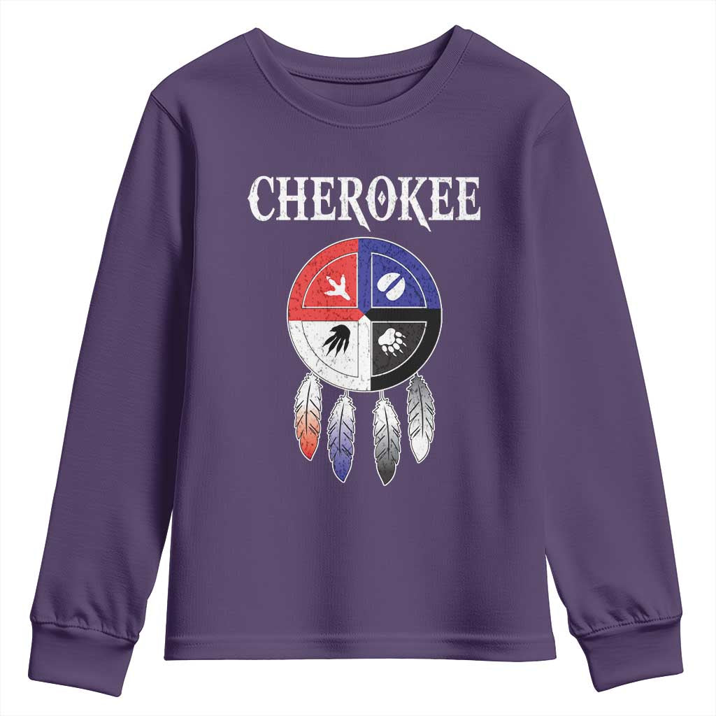 Cherokee Youth Sweatshirt Native American Tribes Medicine Wheel Dreamcatcher Spirit Animal Paws - Wonder Print Shop