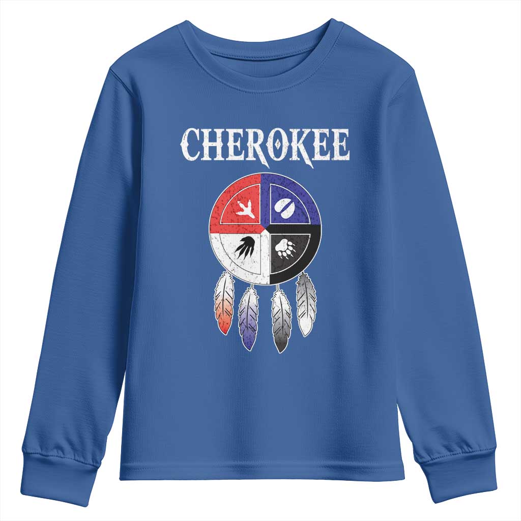 Cherokee Youth Sweatshirt Native American Tribes Medicine Wheel Dreamcatcher Spirit Animal Paws - Wonder Print Shop