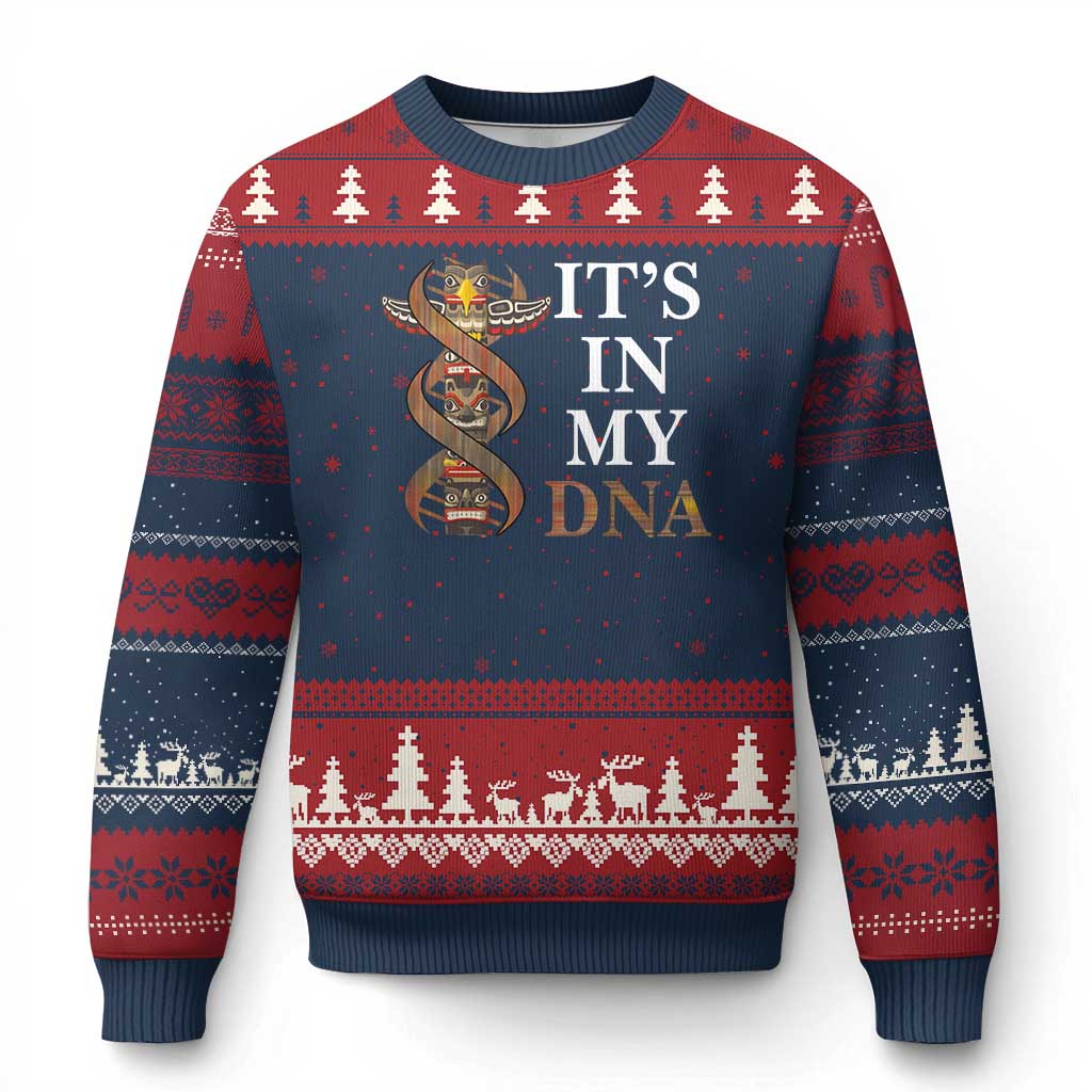 Native American Ugly Christmas Sweater It's In My DNA Totem Indigenous USA - Wonder Print Shop