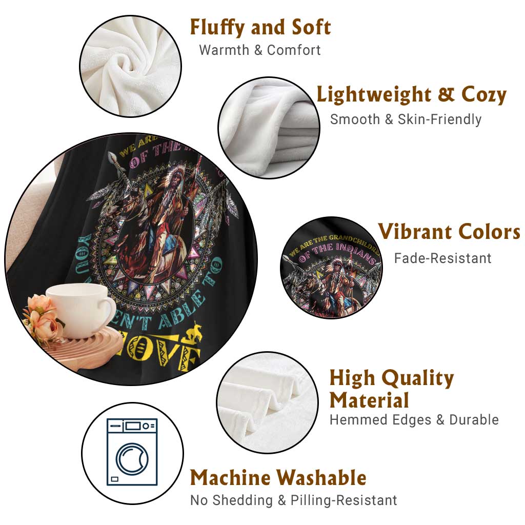 Native American Throw Blanket We Are The Grandchildren Of The Indians Indigenous Warrior - Wonder Print Shop