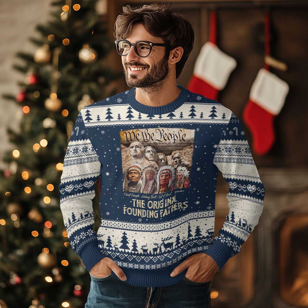 Native American Ugly Christmas Sweater The Original Founding Fathers We The People Indian Tribe Chief - Wonder Print Shop