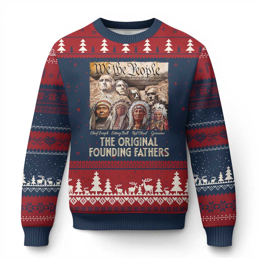 Native American Ugly Christmas Sweater The Original Founding Fathers We The People Indian Tribe Chief - Wonder Print Shop