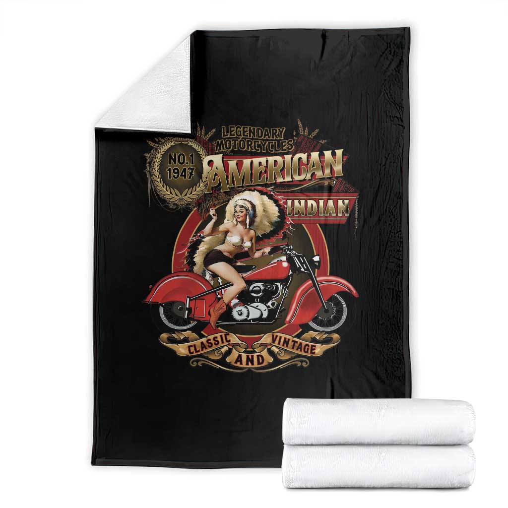 Native American Rider Throw Blanket American Indian Legendary Motorcycle Vintage Pin Up Girl - Wonder Print Shop