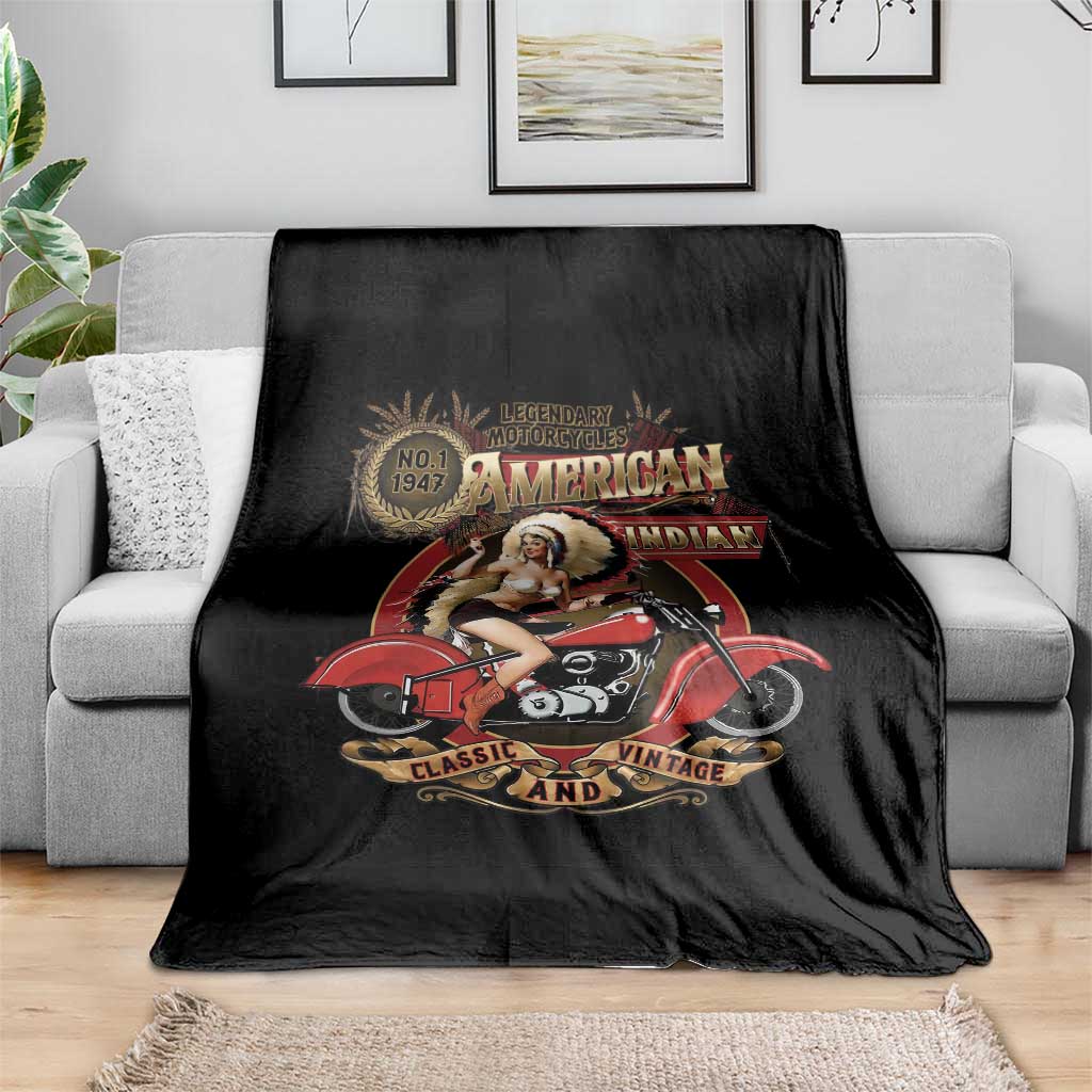 Native American Rider Throw Blanket American Indian Legendary Motorcycle Vintage Pin Up Girl - Wonder Print Shop