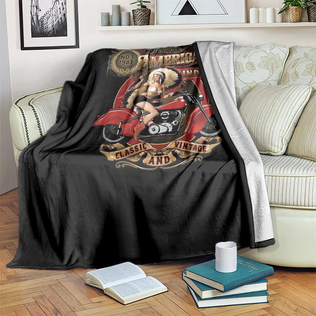 Native American Rider Throw Blanket American Indian Legendary Motorcycle Vintage Pin Up Girl - Wonder Print Shop