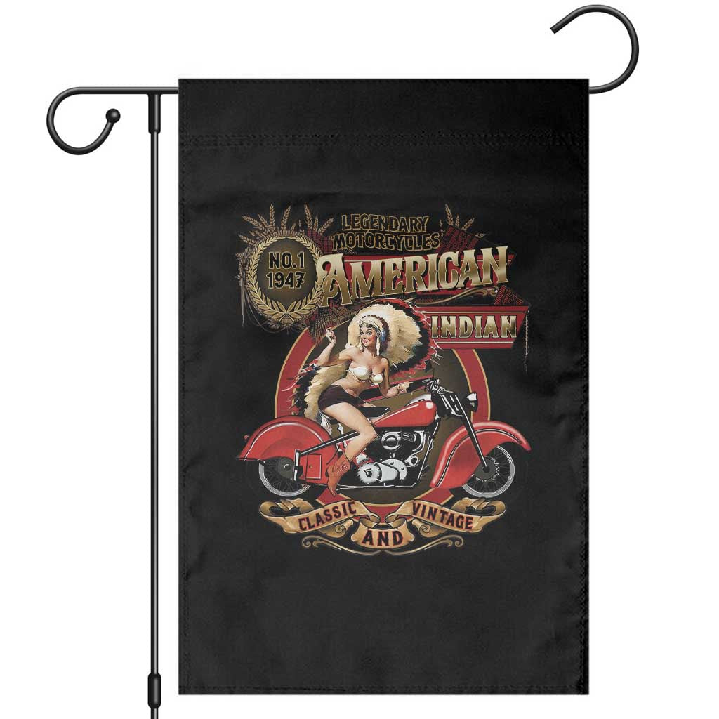 Native American Rider Garden Flag American Indian Legendary Motorcycle Vintage Pin Up Girl - Wonder Print Shop