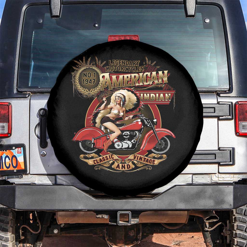 Native American Rider Spare Tire Cover American Indian Legendary Motorcycle Vintage Pin Up Girl - Wonder Print Shop
