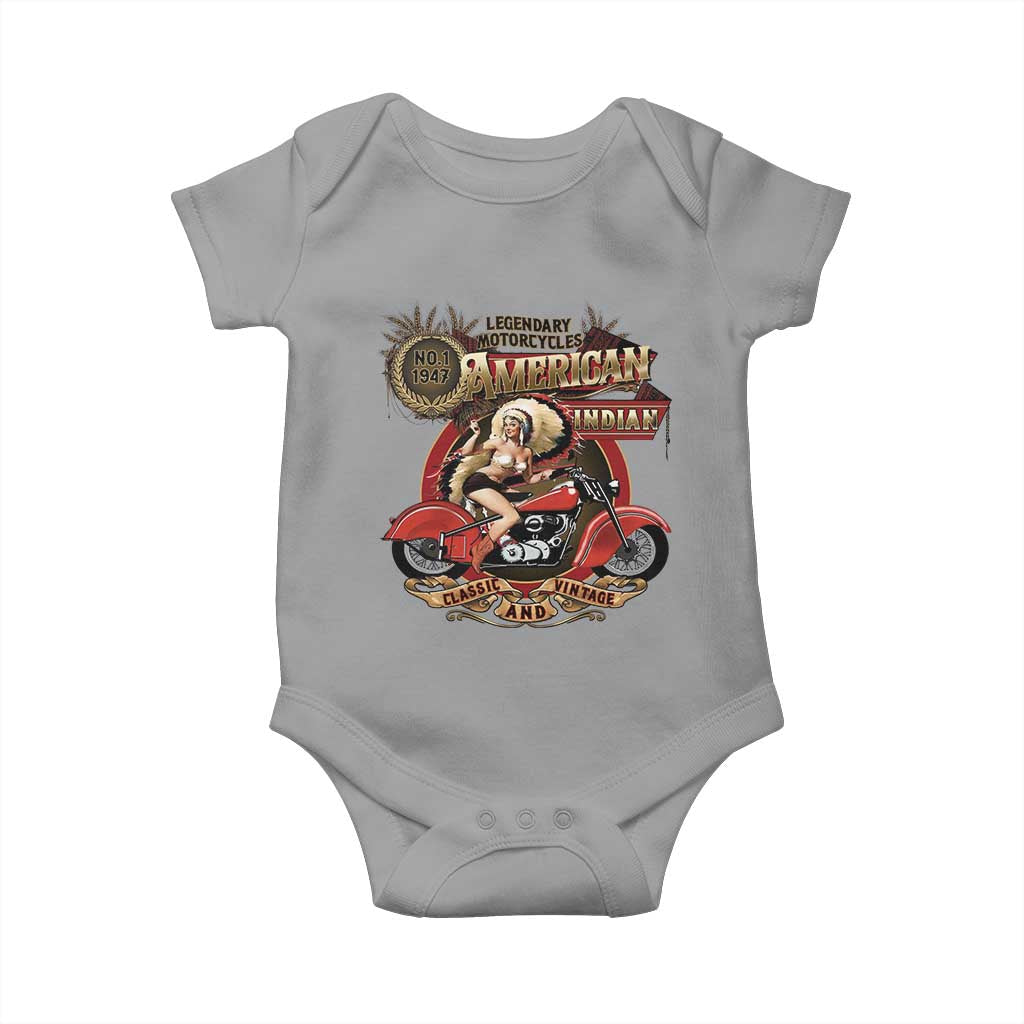 Native American Rider Baby Onesie American Indian Legendary Motorcycle Vintage Pin Up Girl - Wonder Print Shop