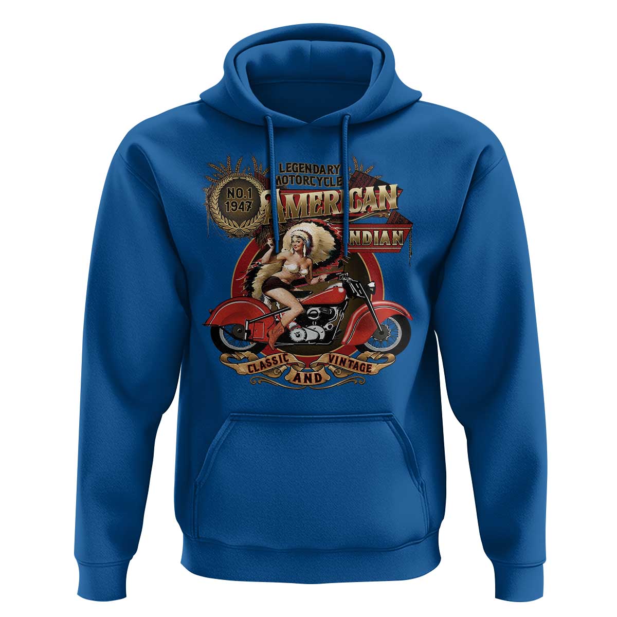 Native American Rider Hoodie American Indian Legendary Motorcycle Vintage Pin Up Girl - Wonder Print Shop