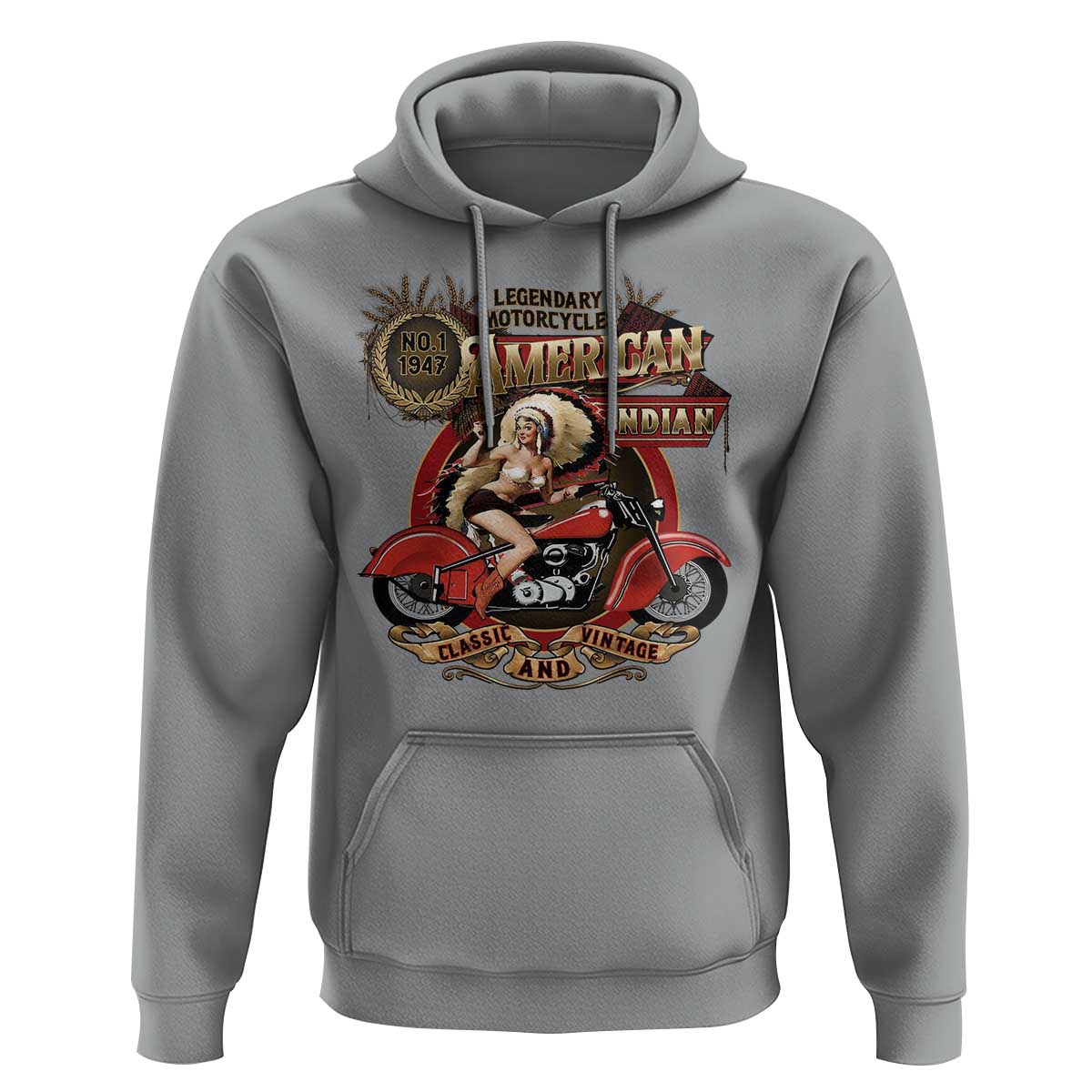 Native American Rider Hoodie American Indian Legendary Motorcycle Vintage Pin Up Girl - Wonder Print Shop