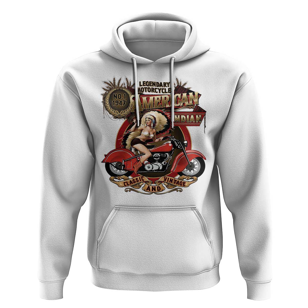 Native American Rider Hoodie American Indian Legendary Motorcycle Vintage Pin Up Girl - Wonder Print Shop