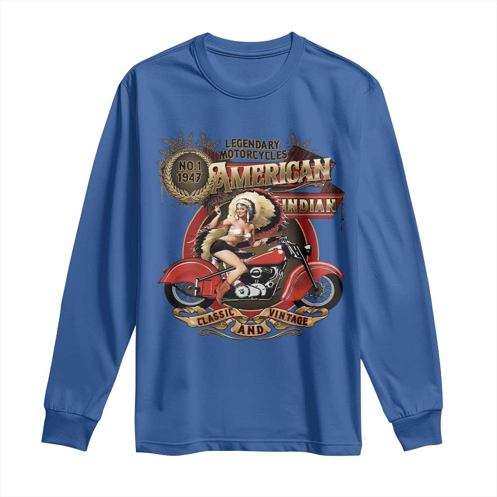 Native American Rider Long Sleeve Shirt American Indian Legendary Motorcycle Vintage Pin Up Girl - Wonder Print Shop