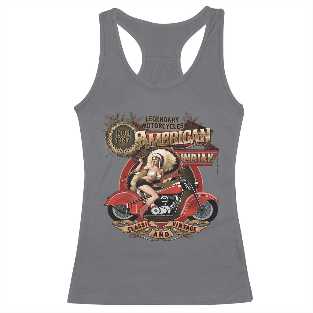 Native American Rider Racerback Tank Top American Indian Legendary Motorcycle Vintage Pin Up Girl - Wonder Print Shop