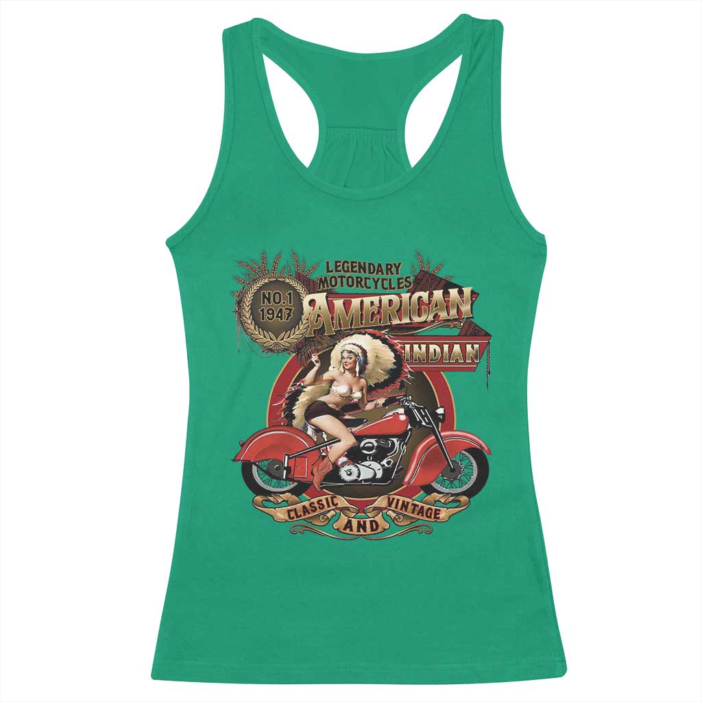 Native American Rider Racerback Tank Top American Indian Legendary Motorcycle Vintage Pin Up Girl - Wonder Print Shop