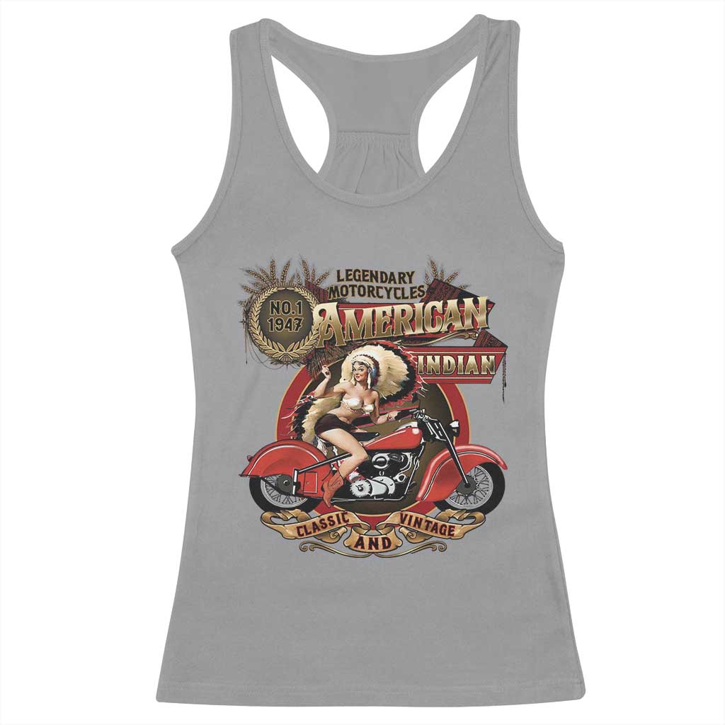 Native American Rider Racerback Tank Top American Indian Legendary Motorcycle Vintage Pin Up Girl - Wonder Print Shop