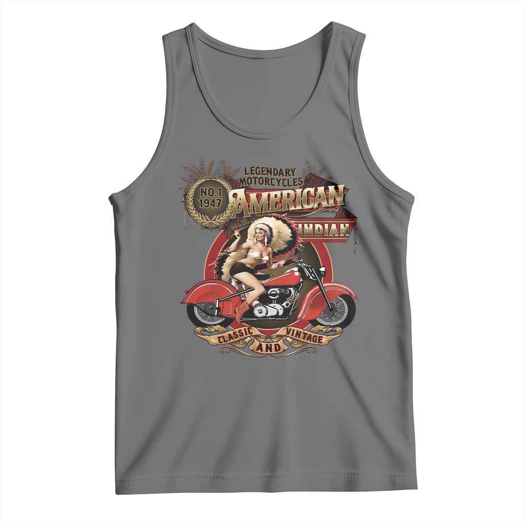 Native American Rider Tank Top American Indian Legendary Motorcycle Vintage Pin Up Girl - Wonder Print Shop