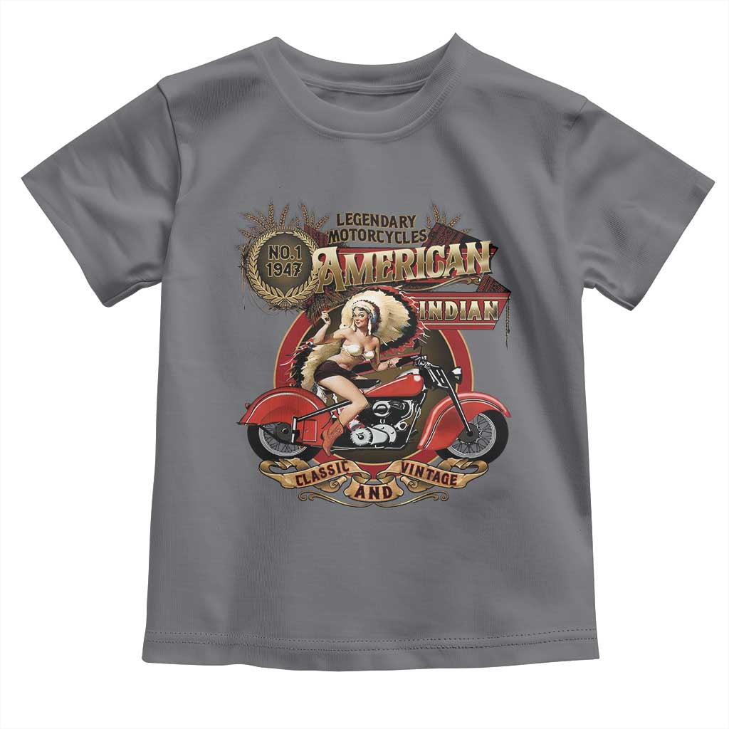Native American Rider Toddler T Shirt American Indian Legendary Motorcycle Vintage Pin Up Girl - Wonder Print Shop