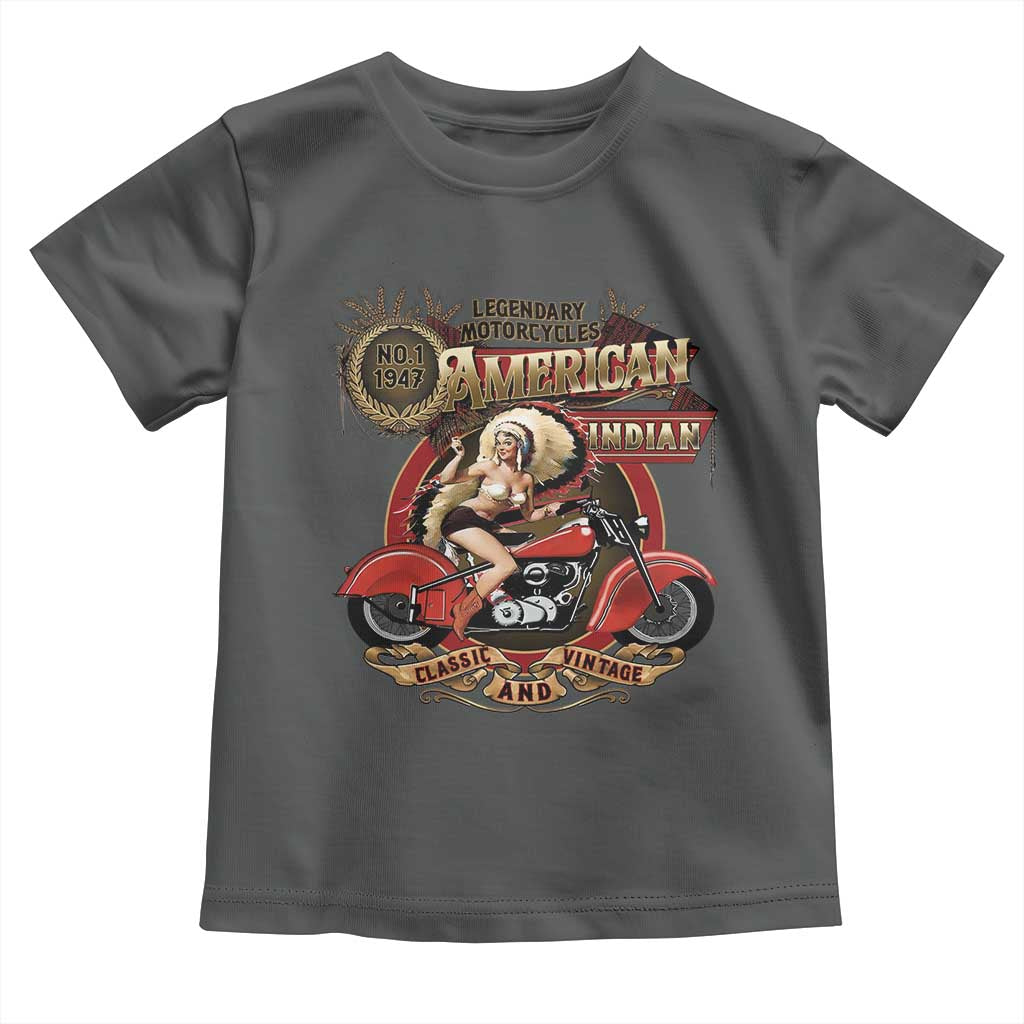 Native American Rider Toddler T Shirt American Indian Legendary Motorcycle Vintage Pin Up Girl - Wonder Print Shop