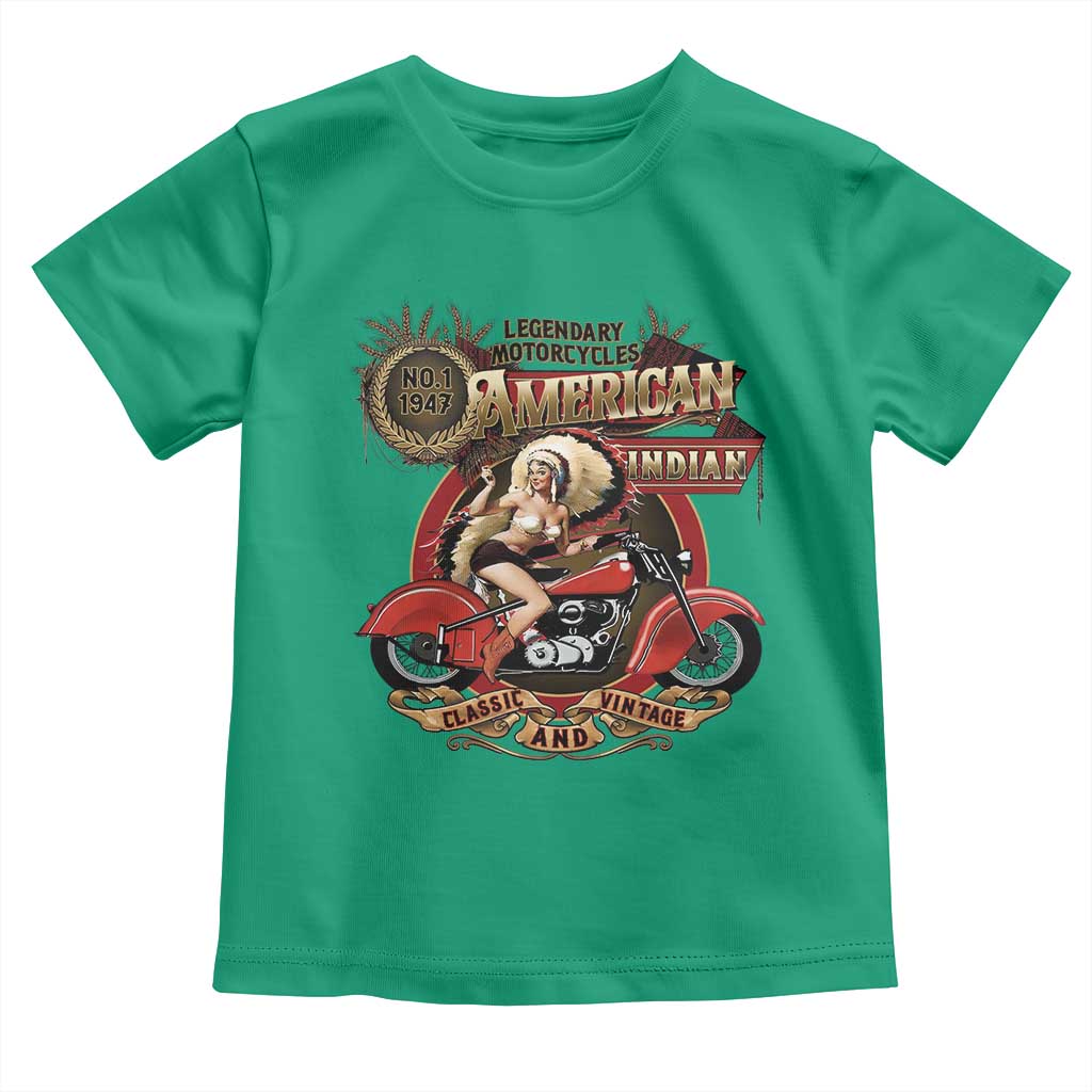 Native American Rider Toddler T Shirt American Indian Legendary Motorcycle Vintage Pin Up Girl - Wonder Print Shop
