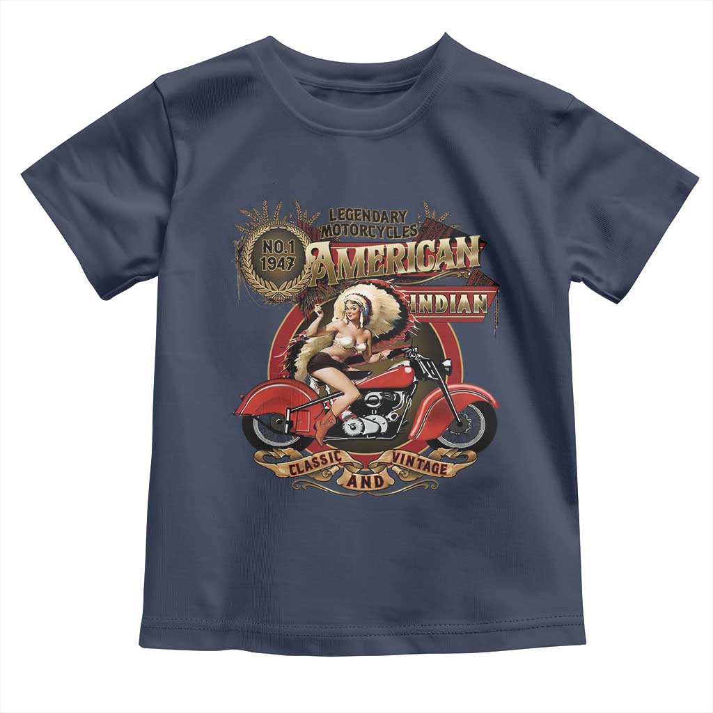Native American Rider Toddler T Shirt American Indian Legendary Motorcycle Vintage Pin Up Girl - Wonder Print Shop