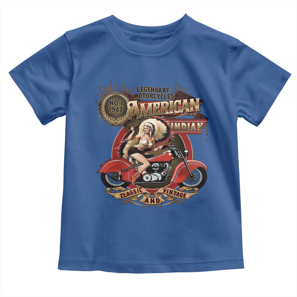 Native American Rider Toddler T Shirt American Indian Legendary Motorcycle Vintage Pin Up Girl - Wonder Print Shop